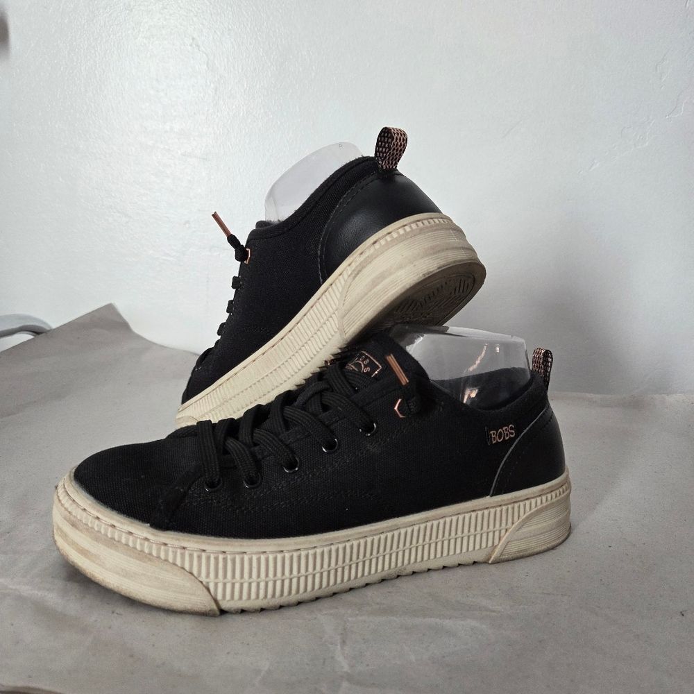 Bobs Skechers Copa Sneakers Black Canvas Pull On Comfy Casual Womens 7.5